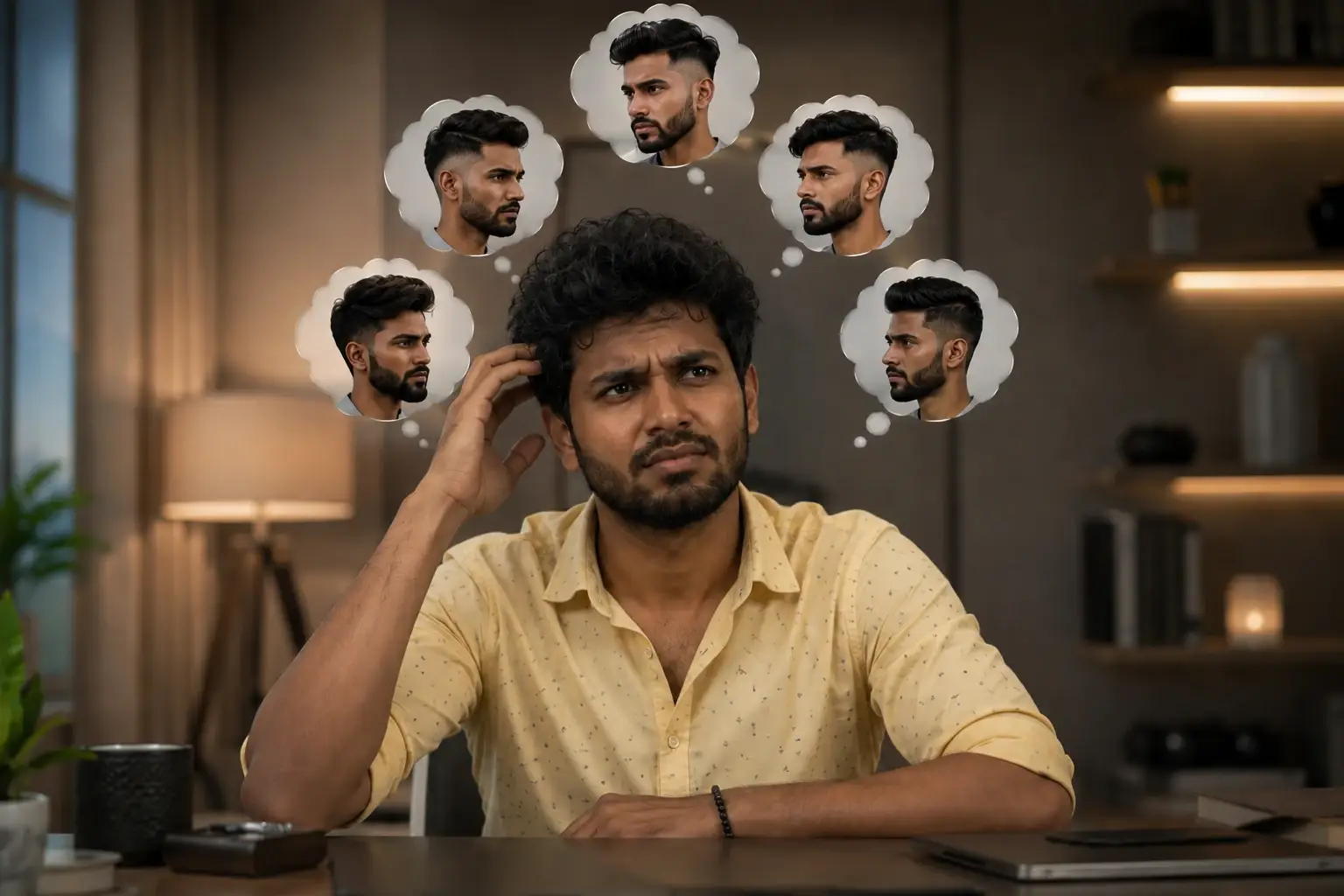 Man checking beard in mirror
